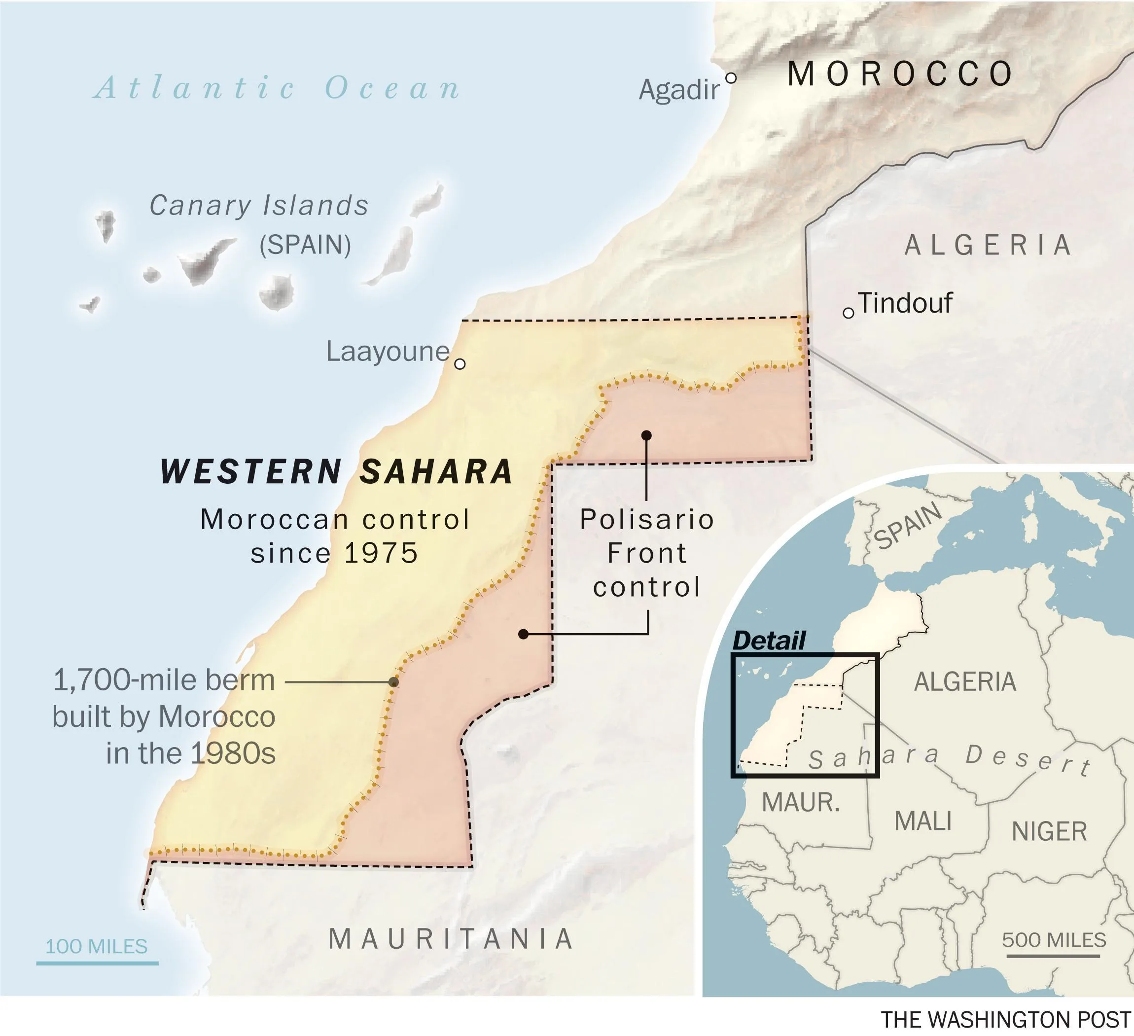 Sáhara Occidental, una diplomacia para conquistar la autodeterminación | Ornitorrinco Mapa del Sáhara Occidental. Imagen/The Washington Post